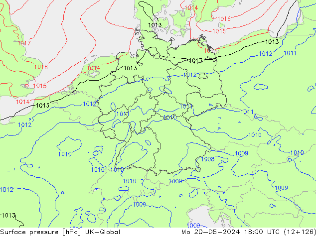 Atmosférický tlak UK-Global Po 20.05.2024 18 UTC