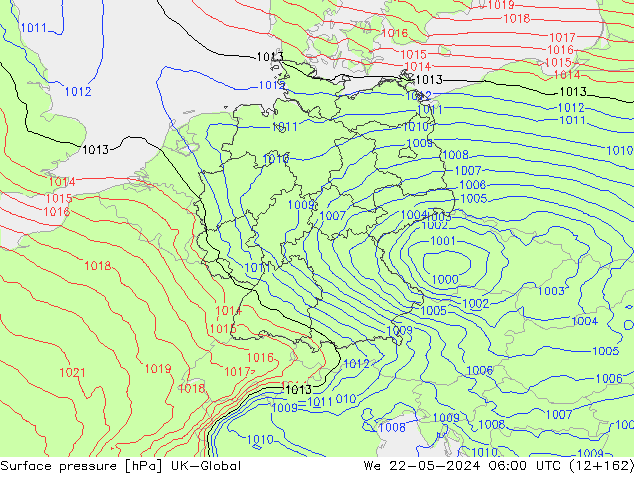 Surface pressure UK-Global We 22.05.2024 06 UTC