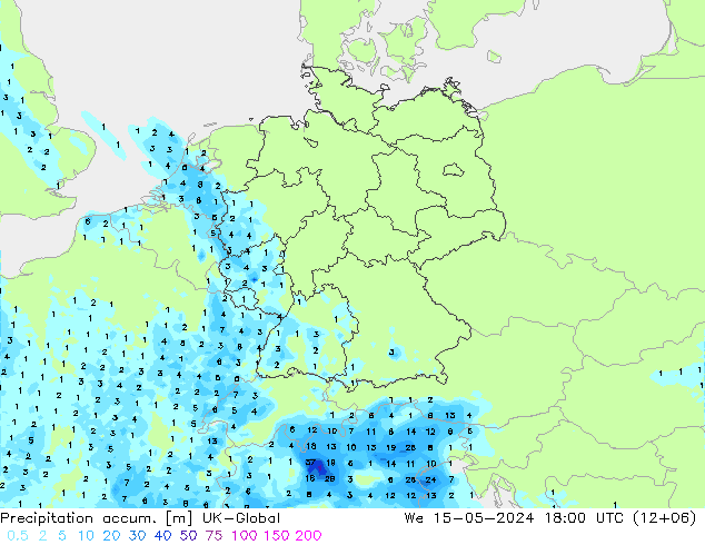 Toplam Yağış UK-Global Çar 15.05.2024 18 UTC