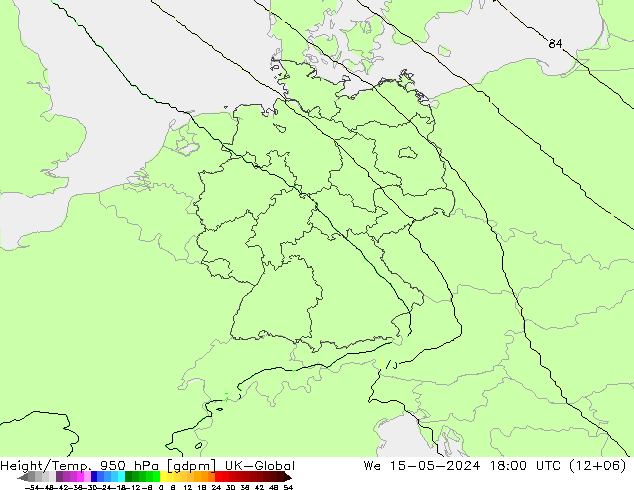 Height/Temp. 950 hPa UK-Global 星期三 15.05.2024 18 UTC