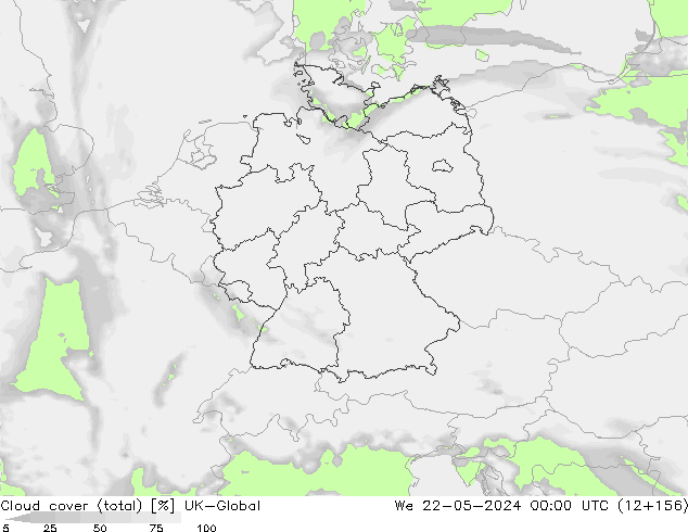 Bewolking (Totaal) UK-Global wo 22.05.2024 00 UTC