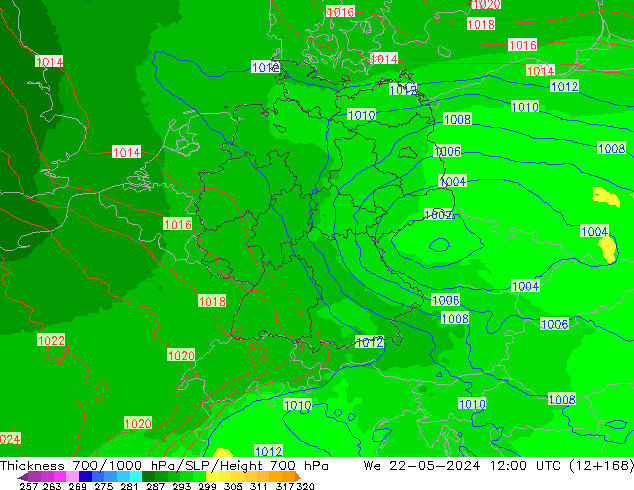 Thck 700-1000 hPa UK-Global mer 22.05.2024 12 UTC