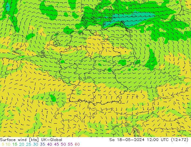 Wind 10 m UK-Global za 18.05.2024 12 UTC