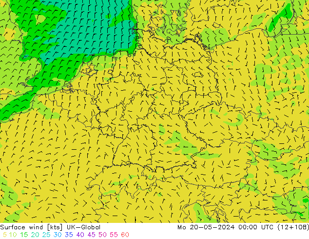 Surface wind UK-Global Mo 20.05.2024 00 UTC