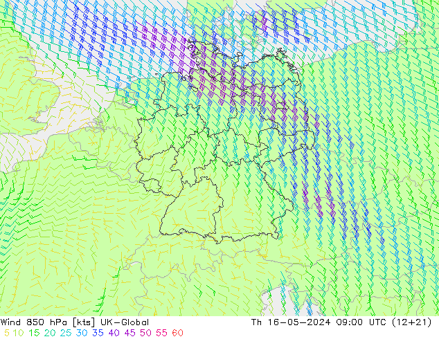 Rüzgar 850 hPa UK-Global Per 16.05.2024 09 UTC