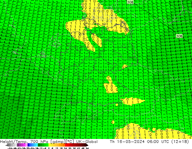 Hoogte/Temp. 700 hPa UK-Global do 16.05.2024 06 UTC