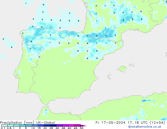 Precipitation UK-Global Fr 17.05.2024 18 UTC