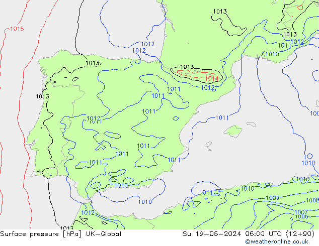 Luchtdruk (Grond) UK-Global zo 19.05.2024 06 UTC