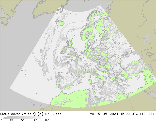 Cloud cover (middle) UK-Global We 15.05.2024 15 UTC