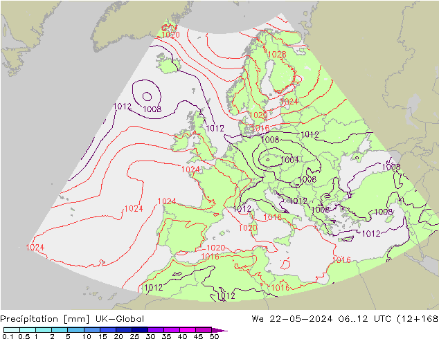 Neerslag UK-Global wo 22.05.2024 12 UTC