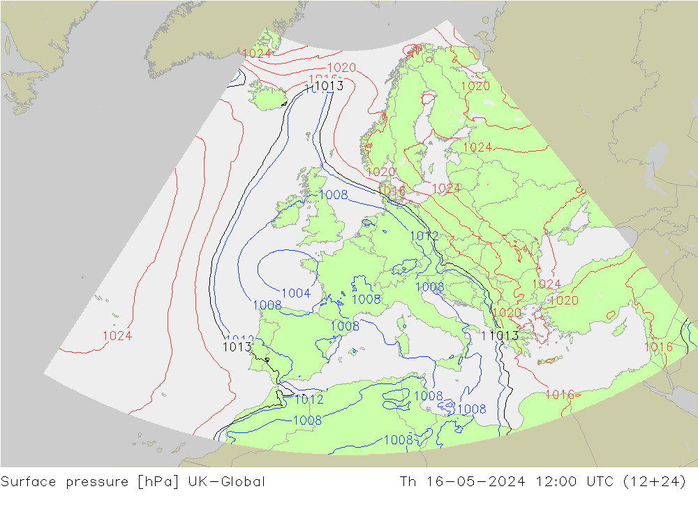 地面气压 UK-Global 星期四 16.05.2024 12 UTC