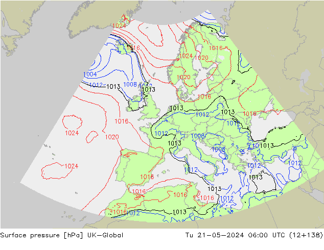 Atmosférický tlak UK-Global Út 21.05.2024 06 UTC