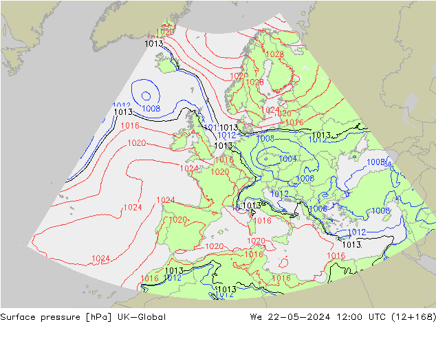 Luchtdruk (Grond) UK-Global wo 22.05.2024 12 UTC