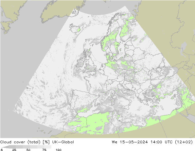 Cloud cover (total) UK-Global We 15.05.2024 14 UTC