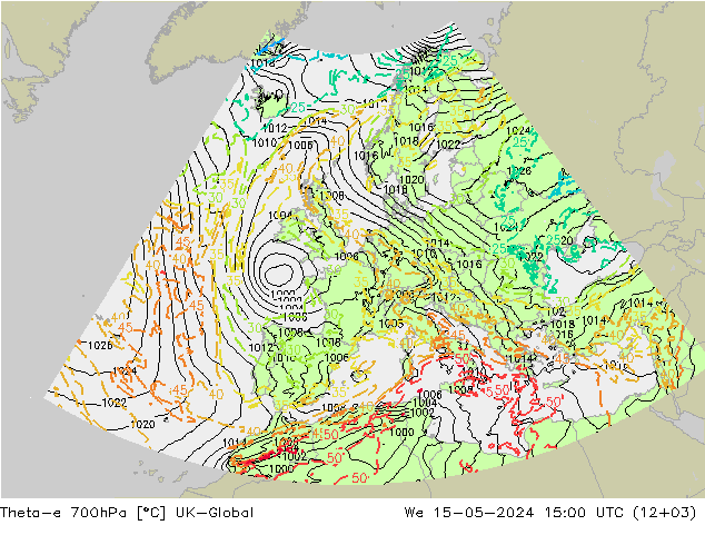 Theta-e 700hPa UK-Global mié 15.05.2024 15 UTC