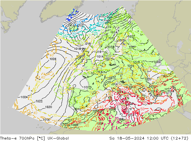 Theta-e 700hPa UK-Global sab 18.05.2024 12 UTC