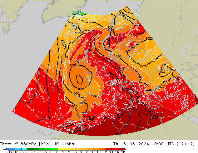 Theta-W 850hPa UK-Global gio 16.05.2024 00 UTC