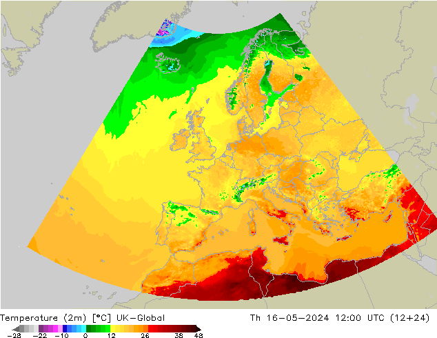 Temperaturkarte (2m) UK-Global Do 16.05.2024 12 UTC
