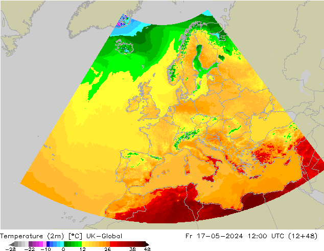 Temperature (2m) UK-Global Fr 17.05.2024 12 UTC