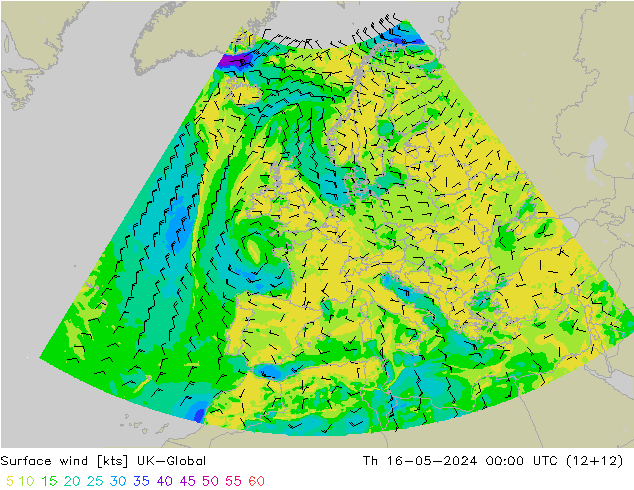 Surface wind UK-Global Th 16.05.2024 00 UTC