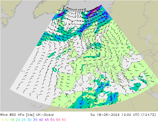 Wind 850 hPa UK-Global Sa 18.05.2024 12 UTC