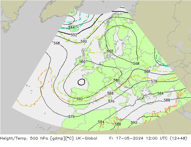 Hoogte/Temp. 500 hPa UK-Global vr 17.05.2024 12 UTC