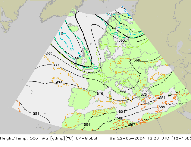 Yükseklik/Sıc. 500 hPa UK-Global Çar 22.05.2024 12 UTC