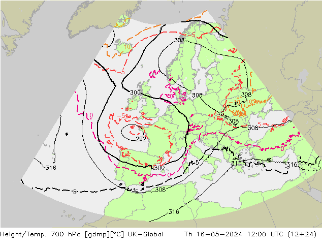 Hoogte/Temp. 700 hPa UK-Global do 16.05.2024 12 UTC