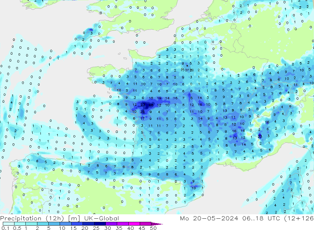 Yağış (12h) UK-Global Pzt 20.05.2024 18 UTC