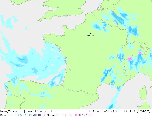 Rain/Snowfall UK-Global Čt 16.05.2024 00 UTC