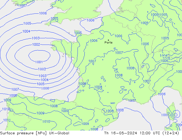 приземное давление UK-Global чт 16.05.2024 12 UTC