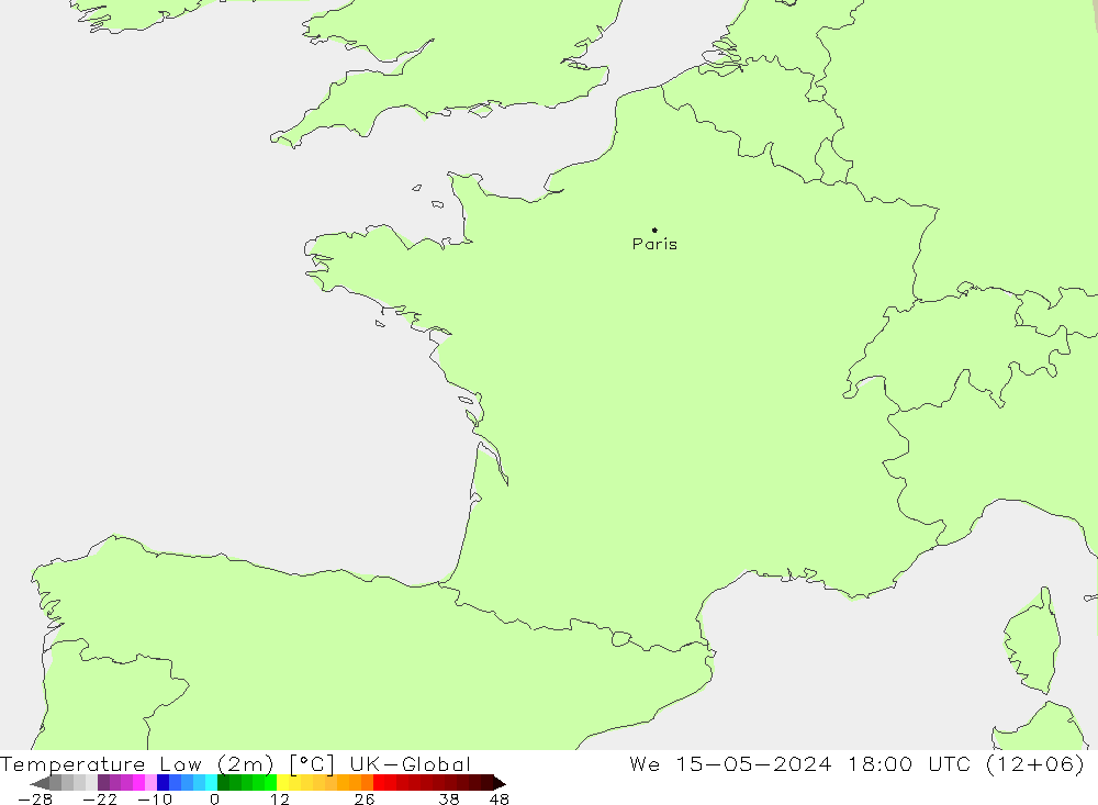 Temperature Low (2m) UK-Global We 15.05.2024 18 UTC
