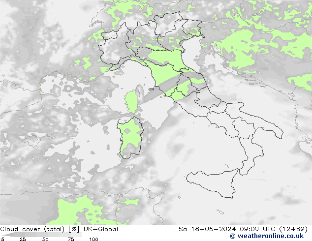 Nubes (total) UK-Global sáb 18.05.2024 09 UTC