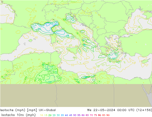 Eşrüzgar Hızları mph UK-Global Çar 22.05.2024 00 UTC