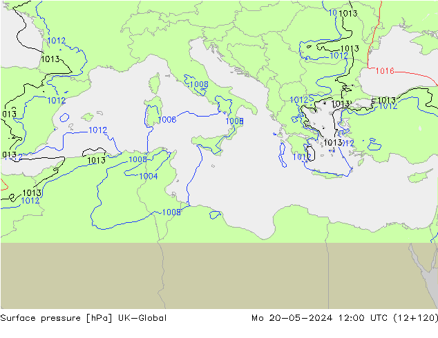 Pressione al suolo UK-Global lun 20.05.2024 12 UTC