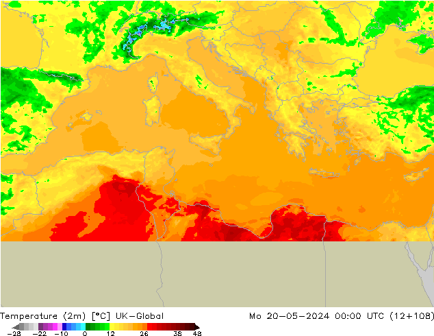 Temperature (2m) UK-Global Mo 20.05.2024 00 UTC