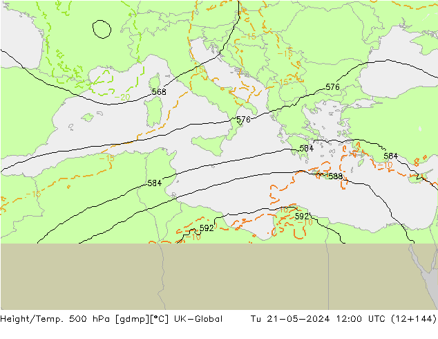 Height/Temp. 500 hPa UK-Global Tu 21.05.2024 12 UTC