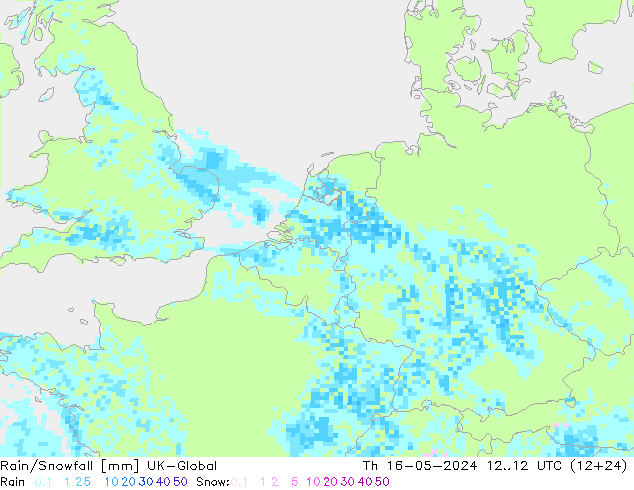 Rain/Snowfall UK-Global Čt 16.05.2024 12 UTC