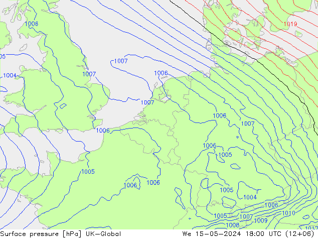 Pressione al suolo UK-Global mer 15.05.2024 18 UTC