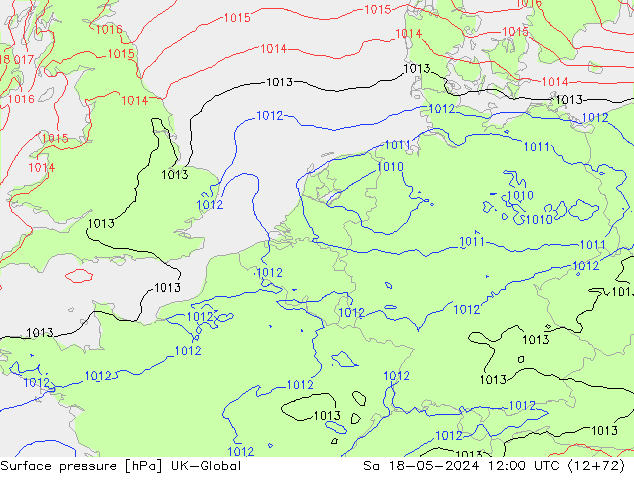 Presión superficial UK-Global sáb 18.05.2024 12 UTC