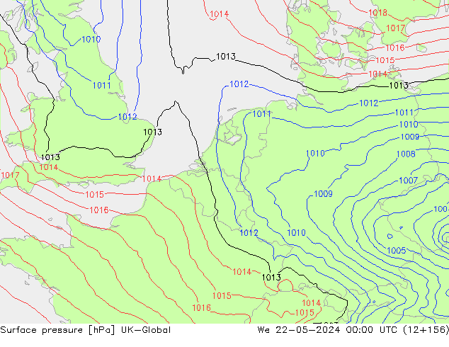 Presión superficial UK-Global mié 22.05.2024 00 UTC