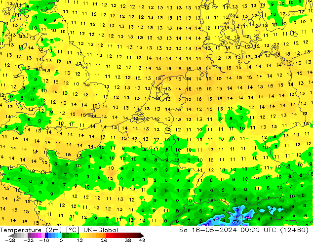 Temperature (2m) UK-Global Sa 18.05.2024 00 UTC