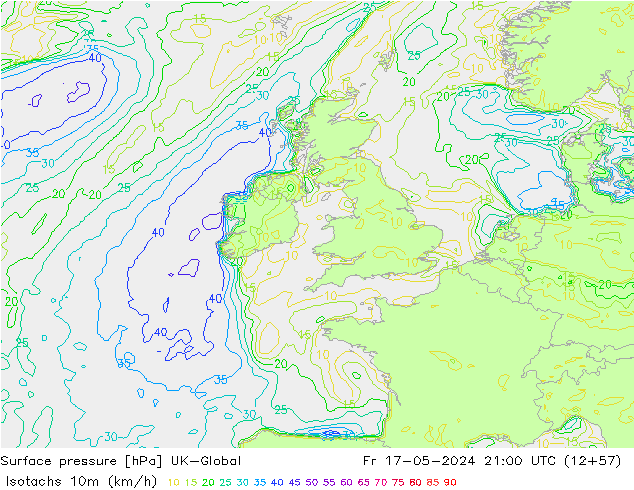 Isotachs (kph) UK-Global Fr 17.05.2024 21 UTC