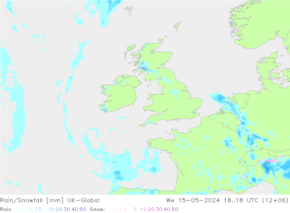 Rain/Snowfall UK-Global  15.05.2024 18 UTC