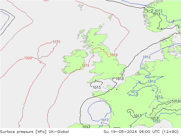 Atmosférický tlak UK-Global Ne 19.05.2024 06 UTC
