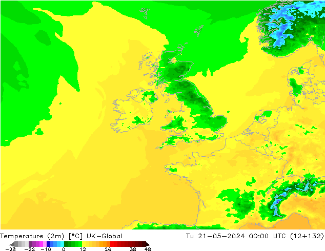 Temperature (2m) UK-Global Tu 21.05.2024 00 UTC