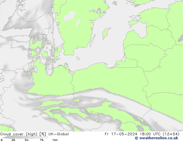 Cloud cover (high) UK-Global Fr 17.05.2024 18 UTC