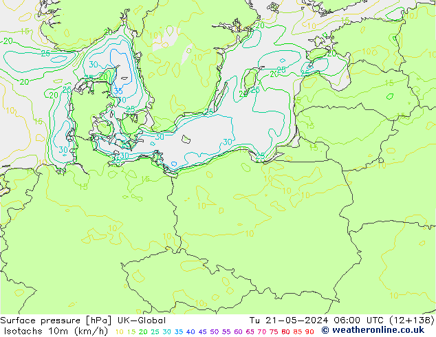 Isotachen (km/h) UK-Global di 21.05.2024 06 UTC