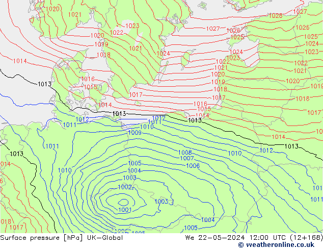 Surface pressure UK-Global We 22.05.2024 12 UTC