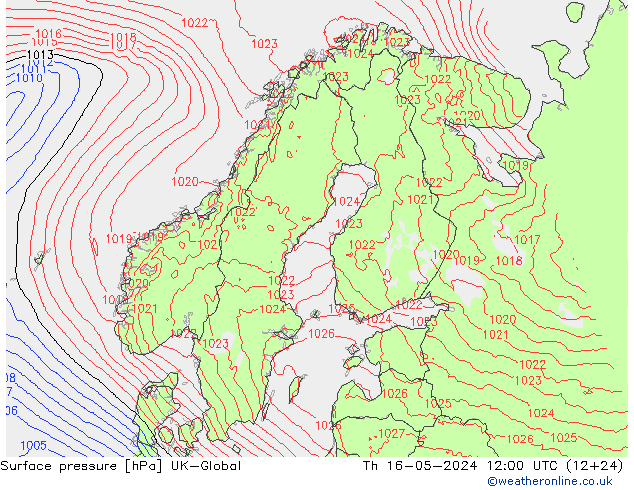 Surface pressure UK-Global Th 16.05.2024 12 UTC